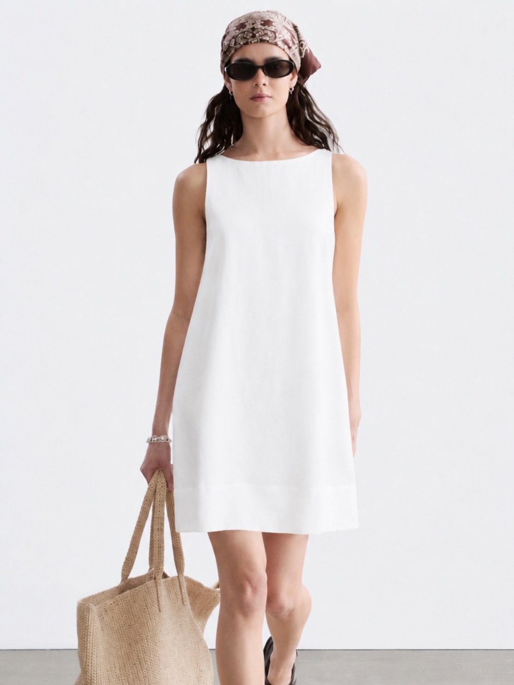 J. Crew White Sleeveless Shift Dress with Tortoiseshell-Style Buttons